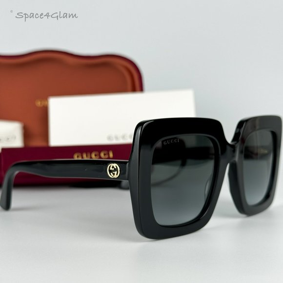 NEW GUCCI GG0328S 001 Black Gray Gradient Rectangle Oversized Women Sunglasses - Picture 1 of 10